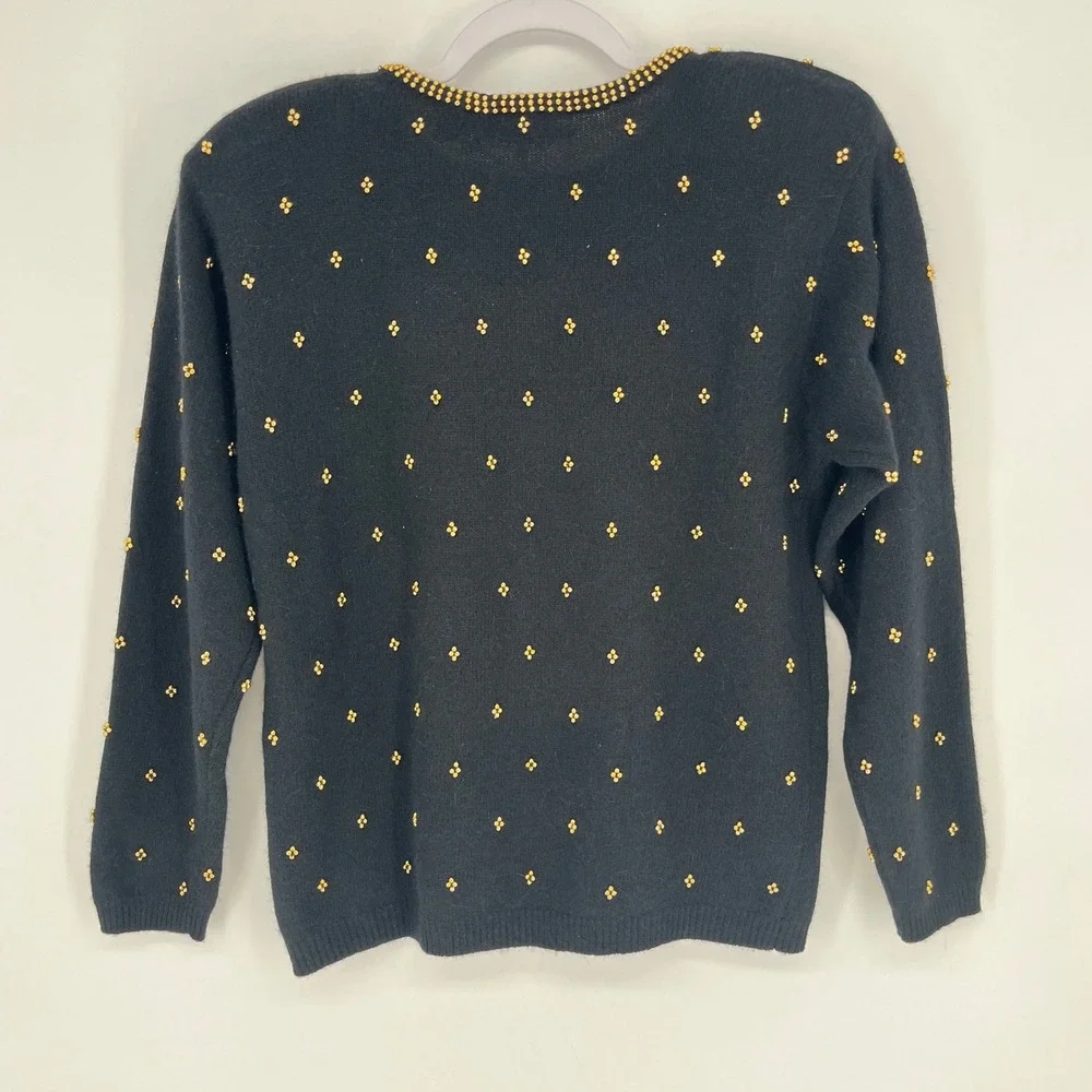 Westbound Petites Black Lambswool Angora Gold Beaded Vintage Sweater Womens M‎